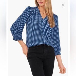 CeCe Navy long sleeve Blouse Size Medium